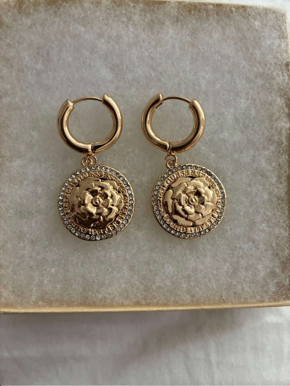Vince Camuto Gold Floral Medallion Hoop Earrings